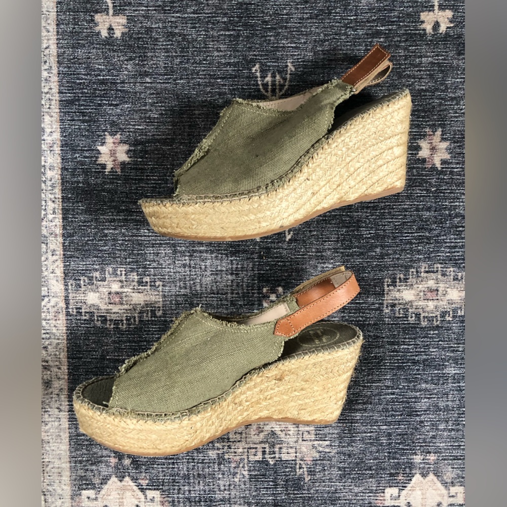 Green Espadrille Wedge Shoes with Slingback